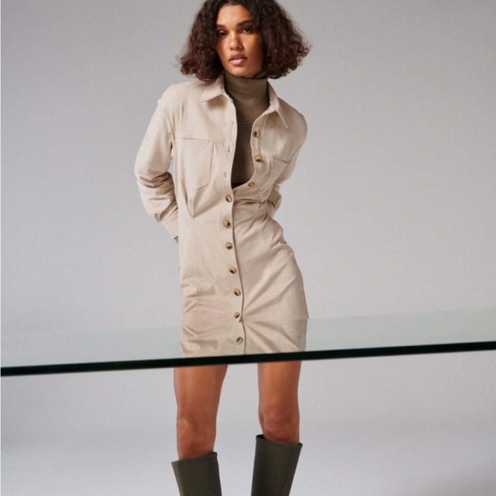 Zara Beige Button-Up Dress